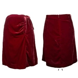 Anthropologie CONNIE Crushed Velvet Mini Skirt Jewel Tone Red Party Valentines